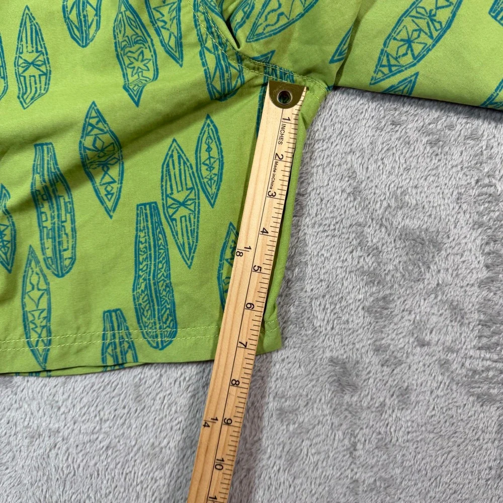 Reyn Spooner Board Shorts Men 36 Green AOP Surfboard Print Beachwear Surf Summer